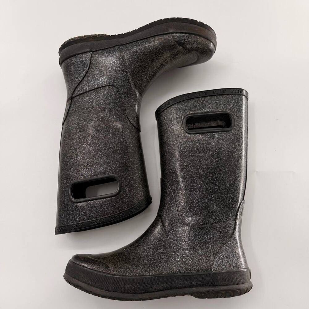 Bogs Girls Black Silver Glitter Rain Boots Size 6 Youth Waterproof